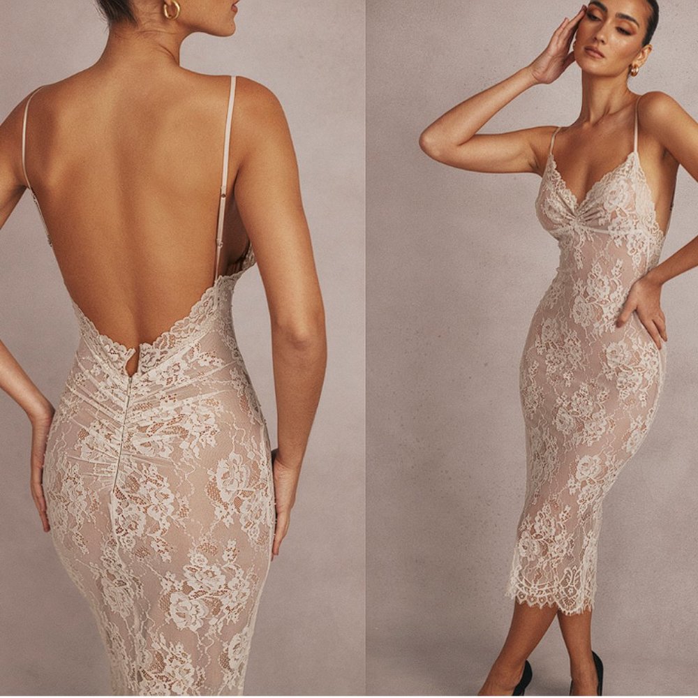 HOUSE OF CB 'Serelle' Antique Ivory Lace Midi Dress NWOT